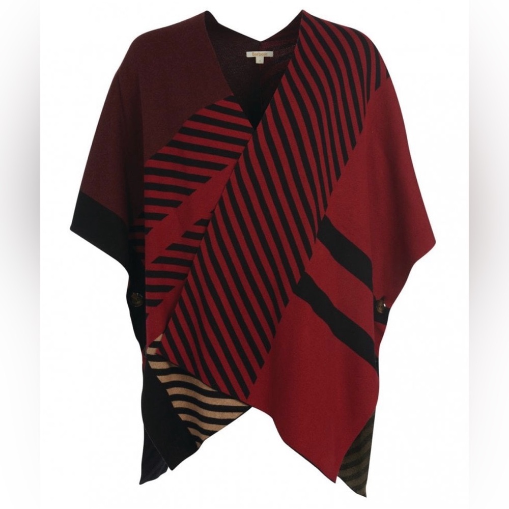 Barbour Martine Cotton Cape O/S Crimson Tartan Plaid Poncho Wrap Shaw - Picture 2 of 7